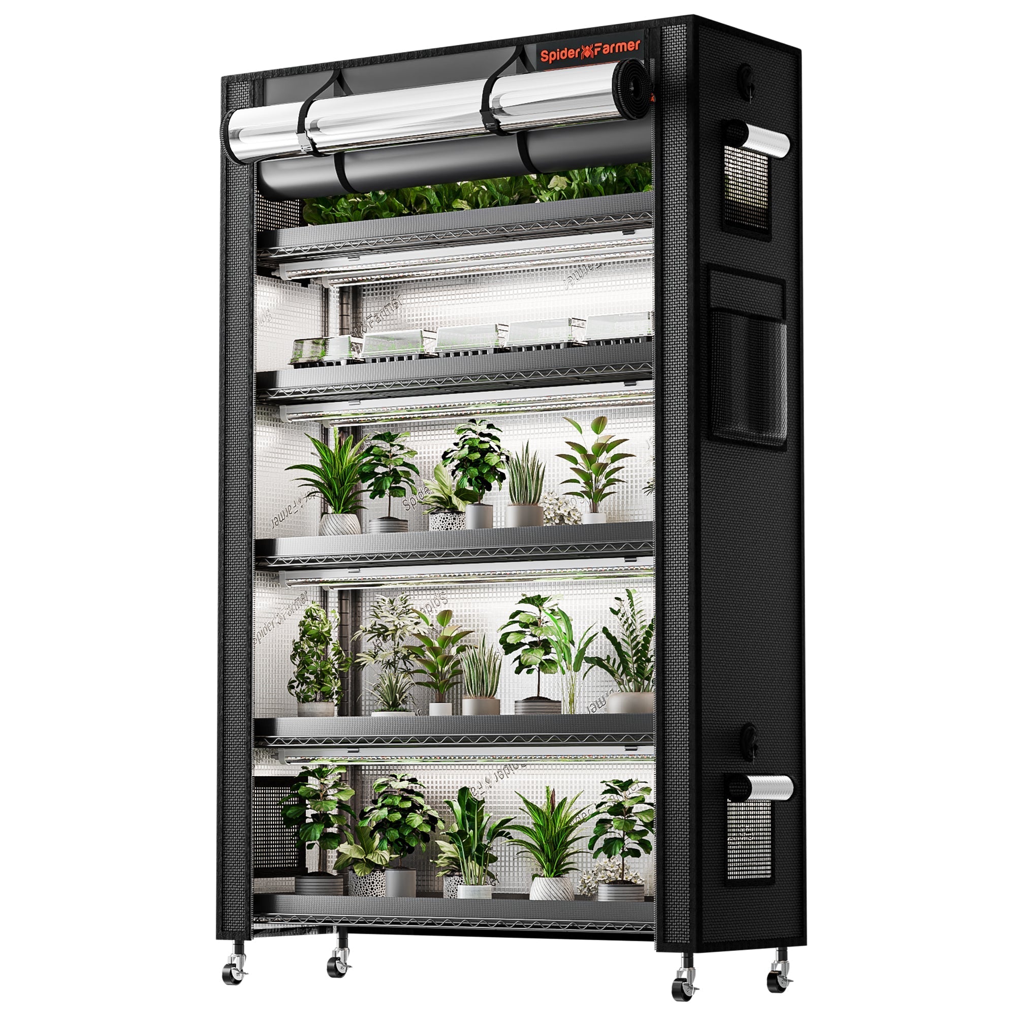 Spider Farmer 6 Tier Plant Stand With Grow Lights 220W , Plant Shelf with 1680D Grow Tent for Seedling Indoor Plant, Cloning and Greenhouse
