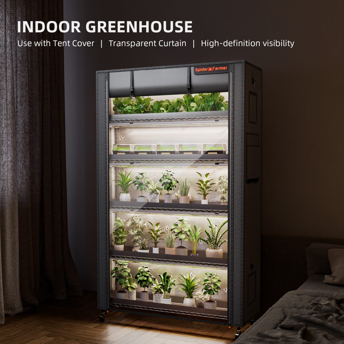 Spider Farmer 6 Tier Plant Stand With Grow Lights 220W , Plant Shelf with 1680D Grow Tent for Seedling Indoor Plant, Cloning and Greenhouse