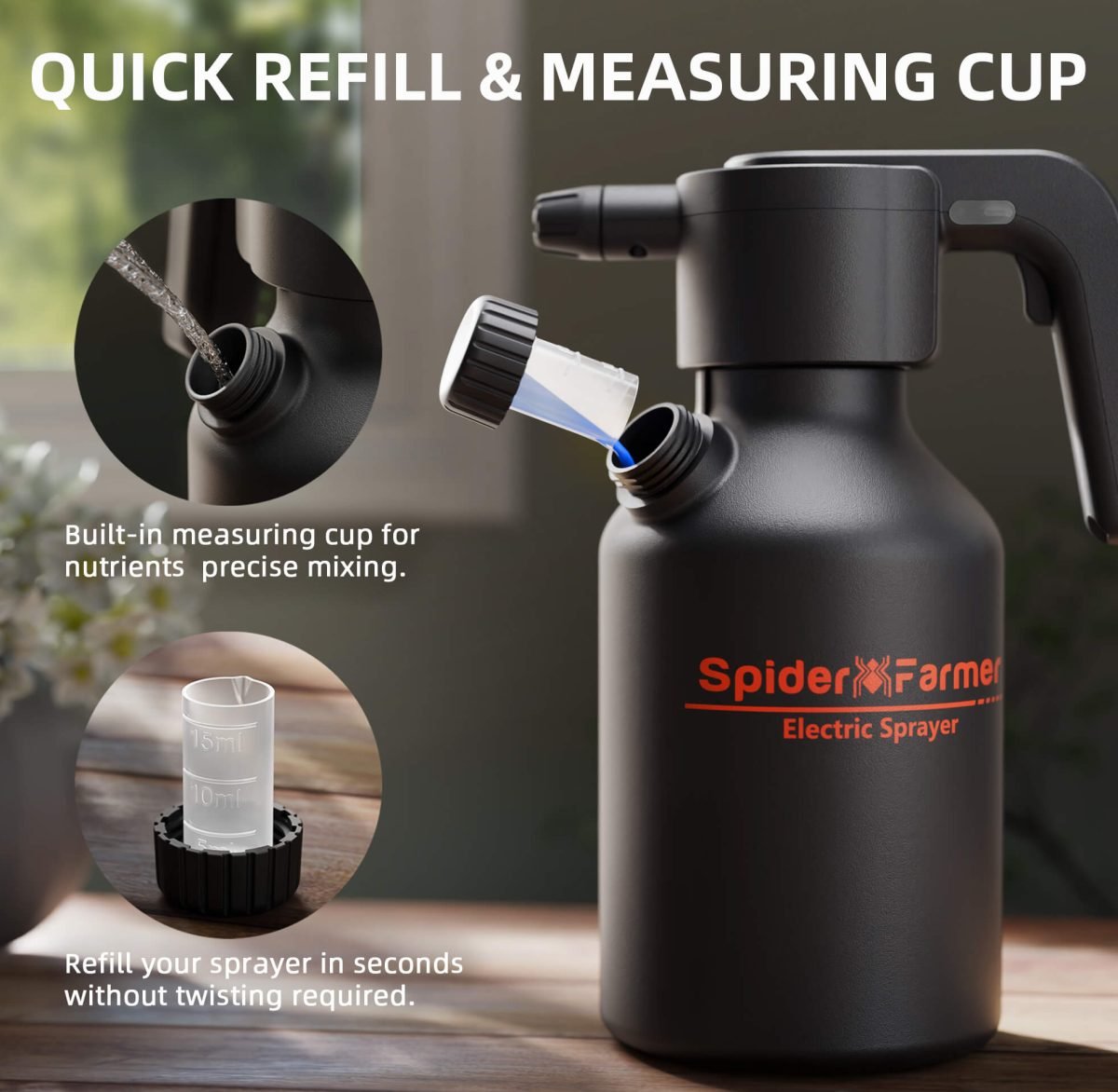 Spider Farmer Electric Spray Bottle 2L / 0.5 Gallon, Type-C Rechargeable Plant Sprayer, One-Touch Automatic Mister with Measuring Cup & Quick Refill for Indoor & Outdoor Garden Watering