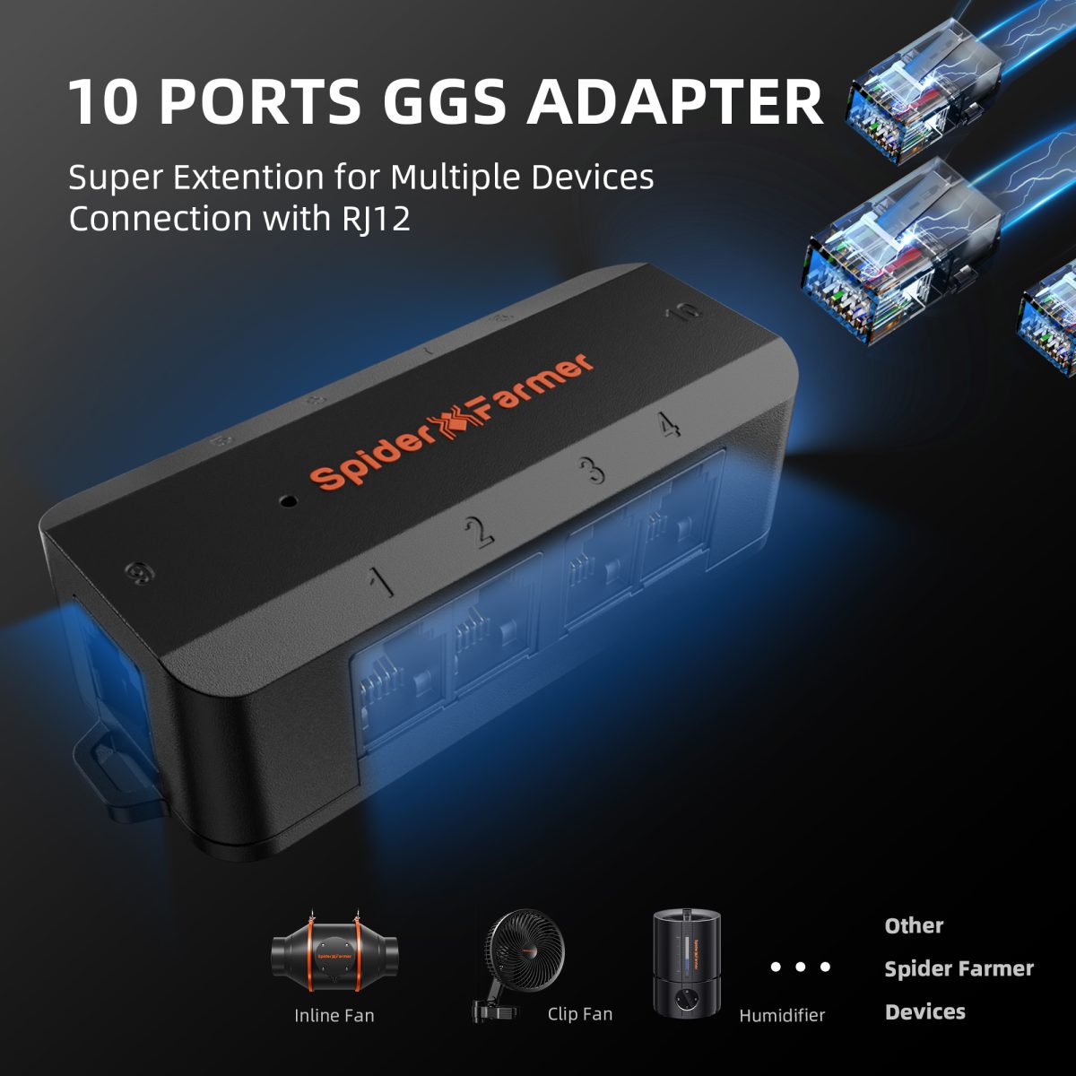 Spider Farmer GGS AC10 Power Strip with 10 Outlets for Grow Tent Climate Control, Featuring Temperature, Humidity, VPD Monitoring, Scheduling, Historical Data Tracking, Bluetooth & WiFi Connectivity