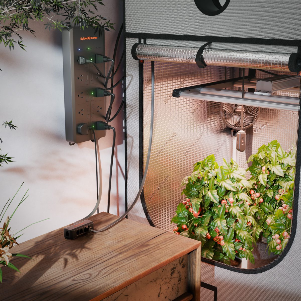 Spider Farmer GGS AC10 Power Strip with 10 Outlets for Grow Tent Climate Control, Featuring Temperature, Humidity, VPD Monitoring, Scheduling, Historical Data Tracking, Bluetooth & WiFi Connectivity
