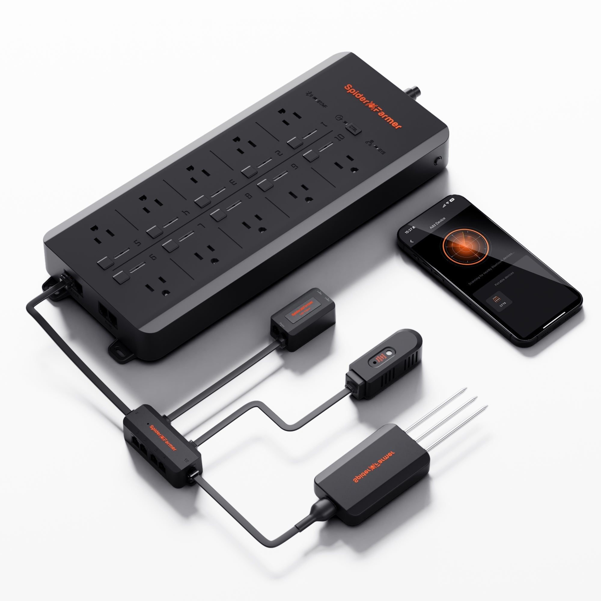 Spider Farmer GGS AC10 Power Strip with 10 Outlets for Grow Tent Climate Control, Featuring Temperature, Humidity, VPD Monitoring, Scheduling, Historical Data Tracking, Bluetooth & WiFi Connectivity