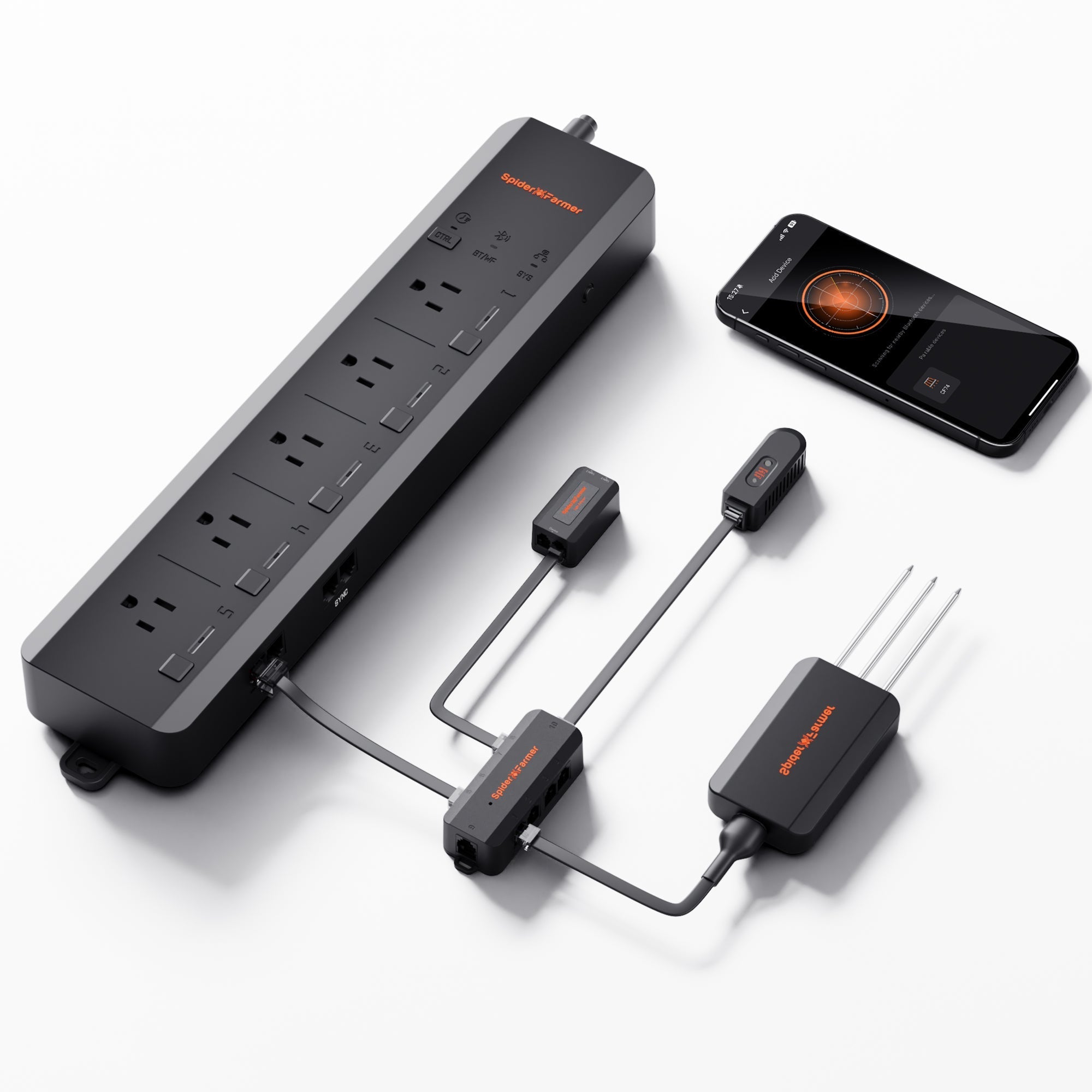 Spider Farmer GGS AC5 Power Strip with 5 Outlets for Grow Tent Climate Control, Featuring Temperature, Humidity, VPD Monitoring, Scheduling, Historical Data Tracking, Bluetooth & WiFi Connectivity