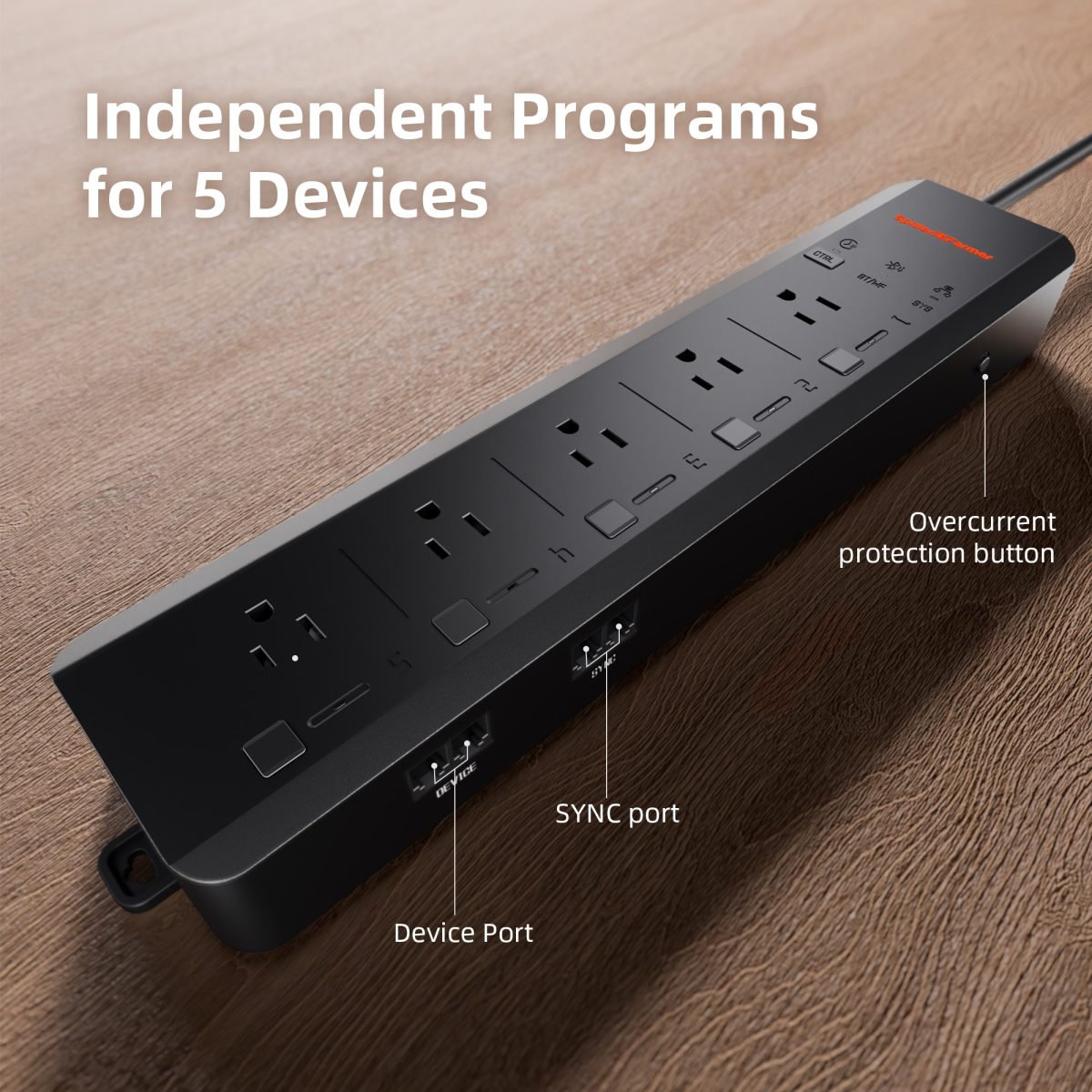 Spider Farmer GGS AC5 Power Strip with 5 Outlets for Grow Tent Climate Control, Featuring Temperature, Humidity, VPD Monitoring, Scheduling, Historical Data Tracking, Bluetooth & WiFi Connectivity