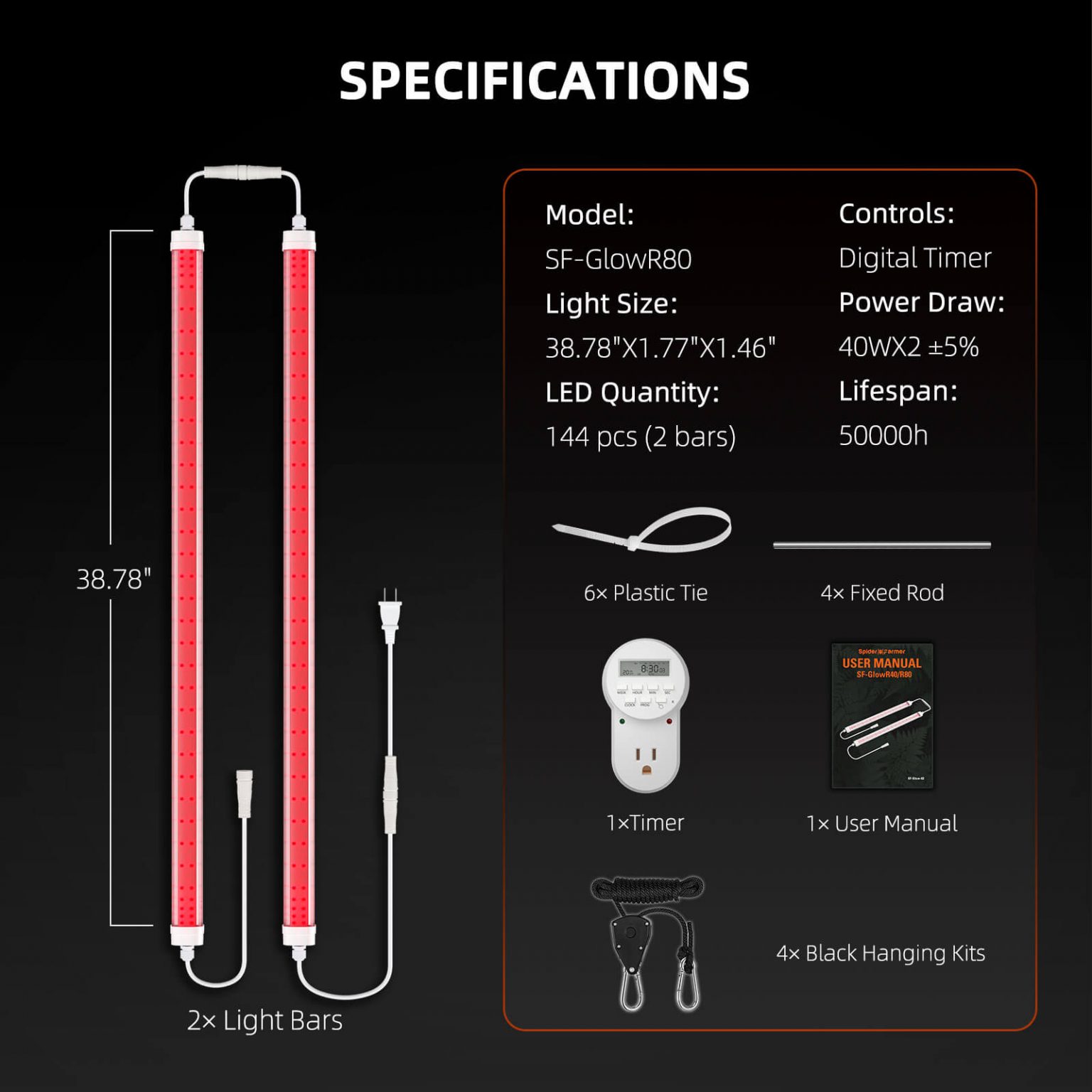 Spider Farmer GlowR80 Deep Red Spectrum 660nm Supplemental 80 Watt LED Grow Light
