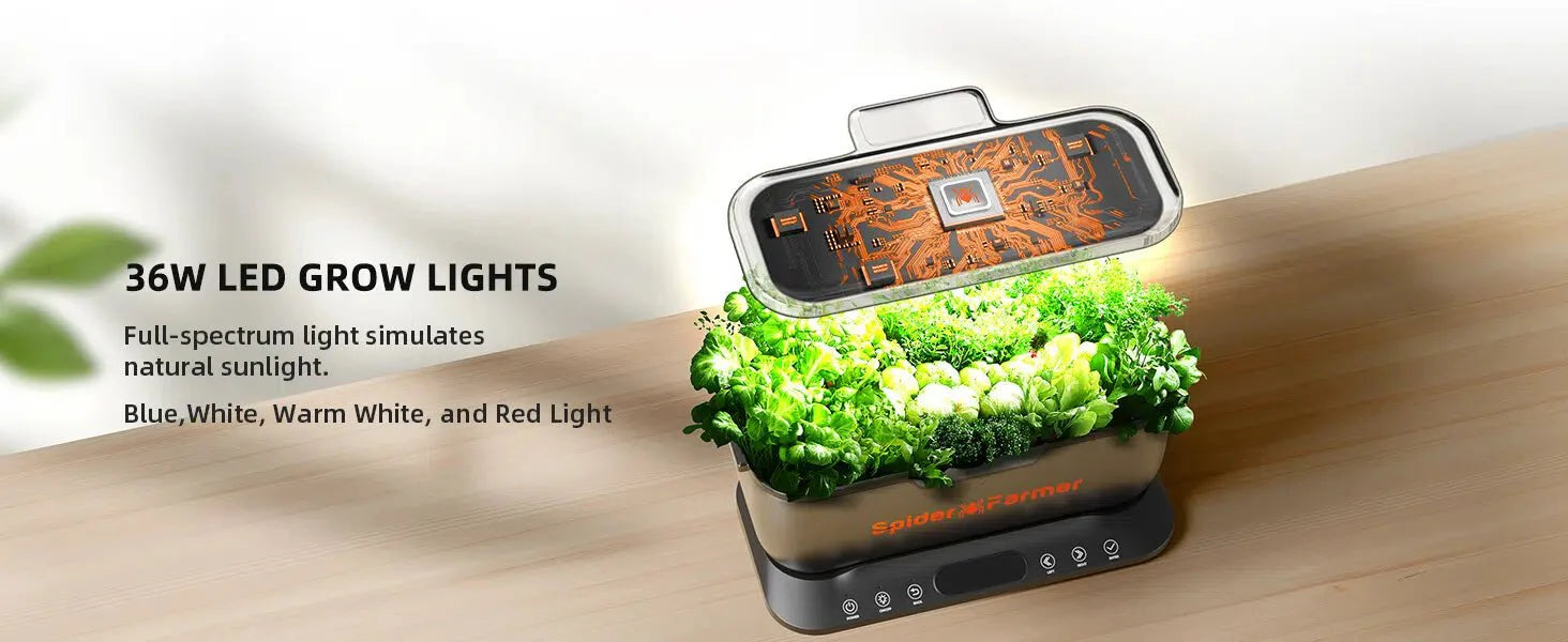 Spider Farmer SmartG12 Hydroponic Gardening System Kit, APP & Wifi Controlled, 36W LED Grow Light, 12 Pods Indoor Herb Garden, 6L Water Tank