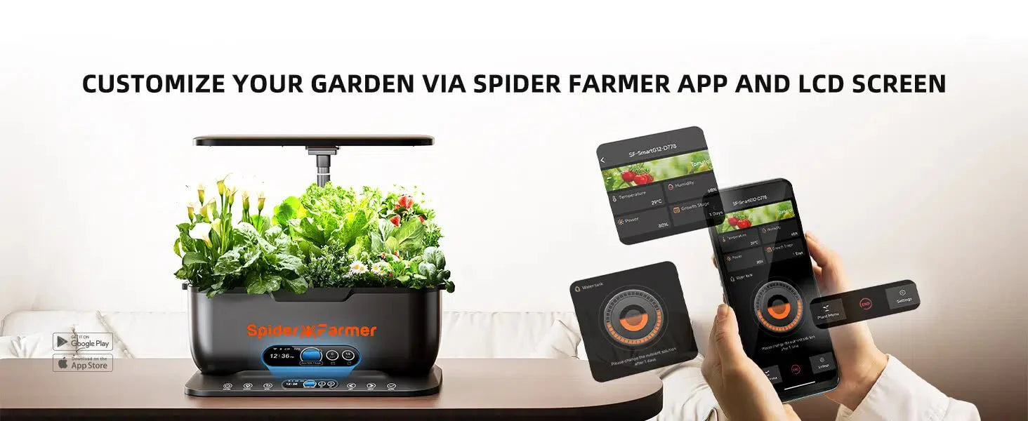 Spider Farmer SmartG12 Hydroponic Gardening System Kit, APP & Wifi Controlled, 36W LED Grow Light, 12 Pods Indoor Herb Garden, 6L Water Tank