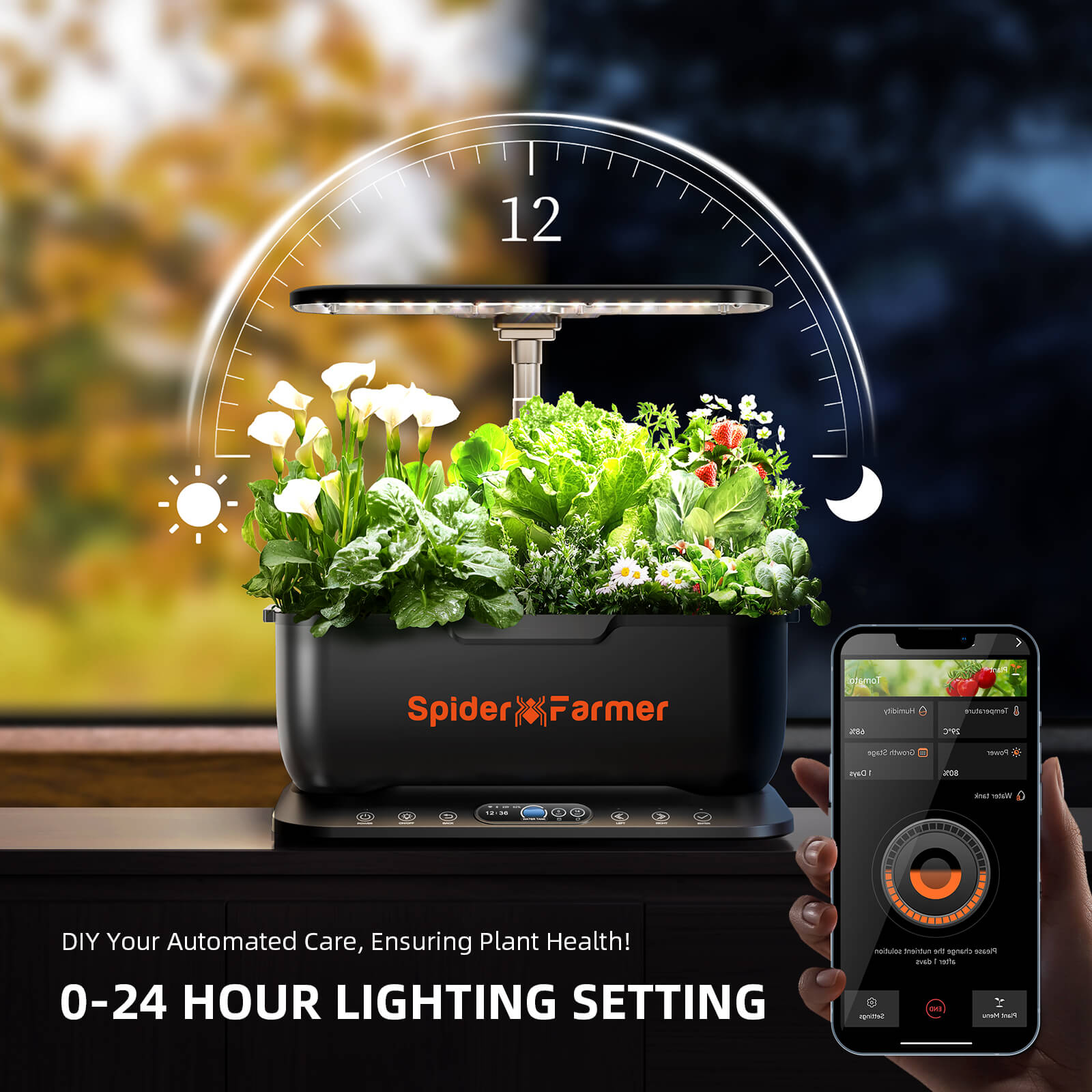 Spider Farmer SmartG12 Hydroponic Gardening System Kit, APP & Wifi Controlled, 36W LED Grow Light, 12 Pods Indoor Herb Garden, 6L Water Tank