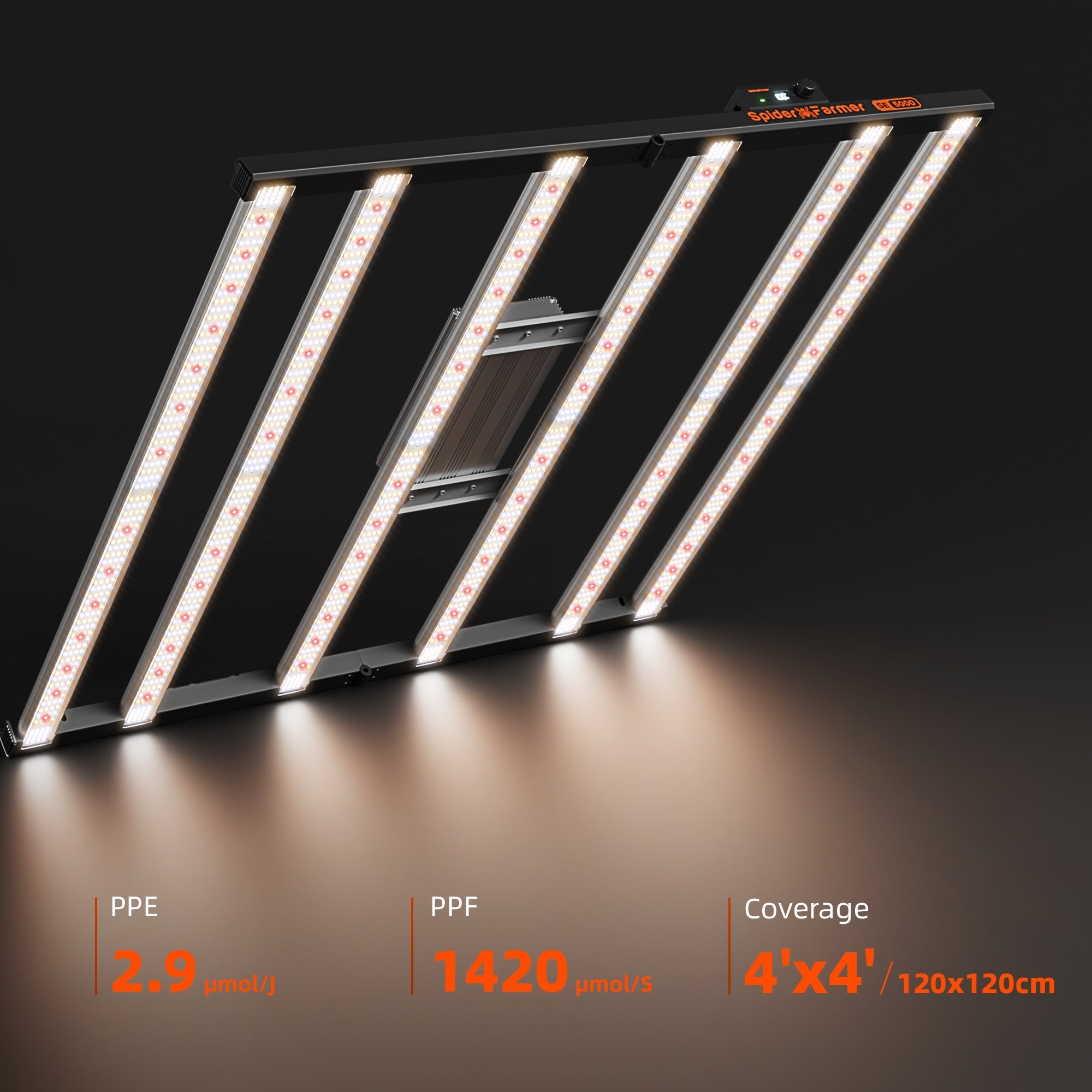 Spider Farmer®SE5000 480W LED Grow Light Dimmable Bluetooth & WiFi Smart APP Control High Yields for 4x4FT Grow Tent