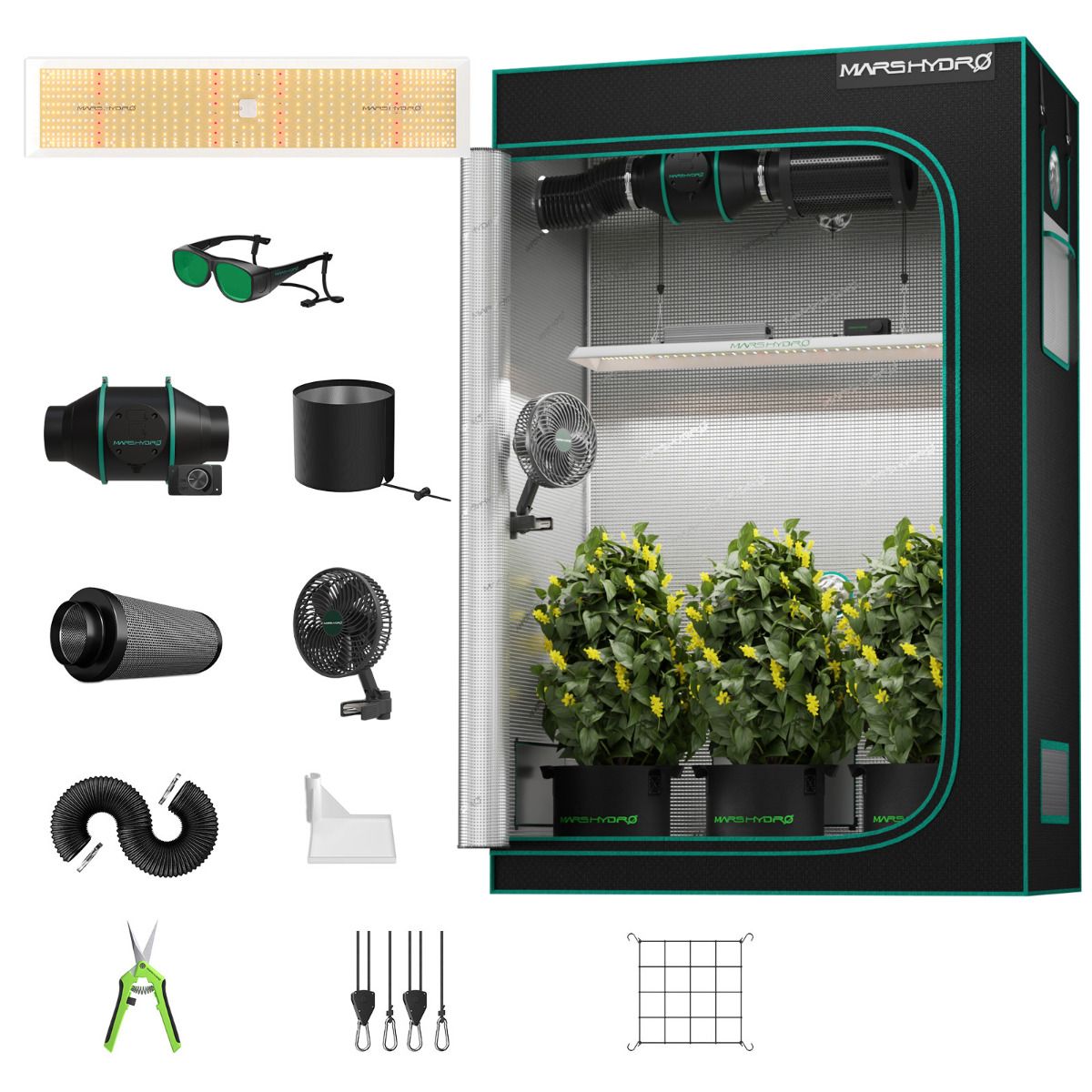 Mars Hydro TSL2000 300W LED Grow Light + 2'X4'(24"x48"x71") Indoor Tent Complete Grow Kits - Front View